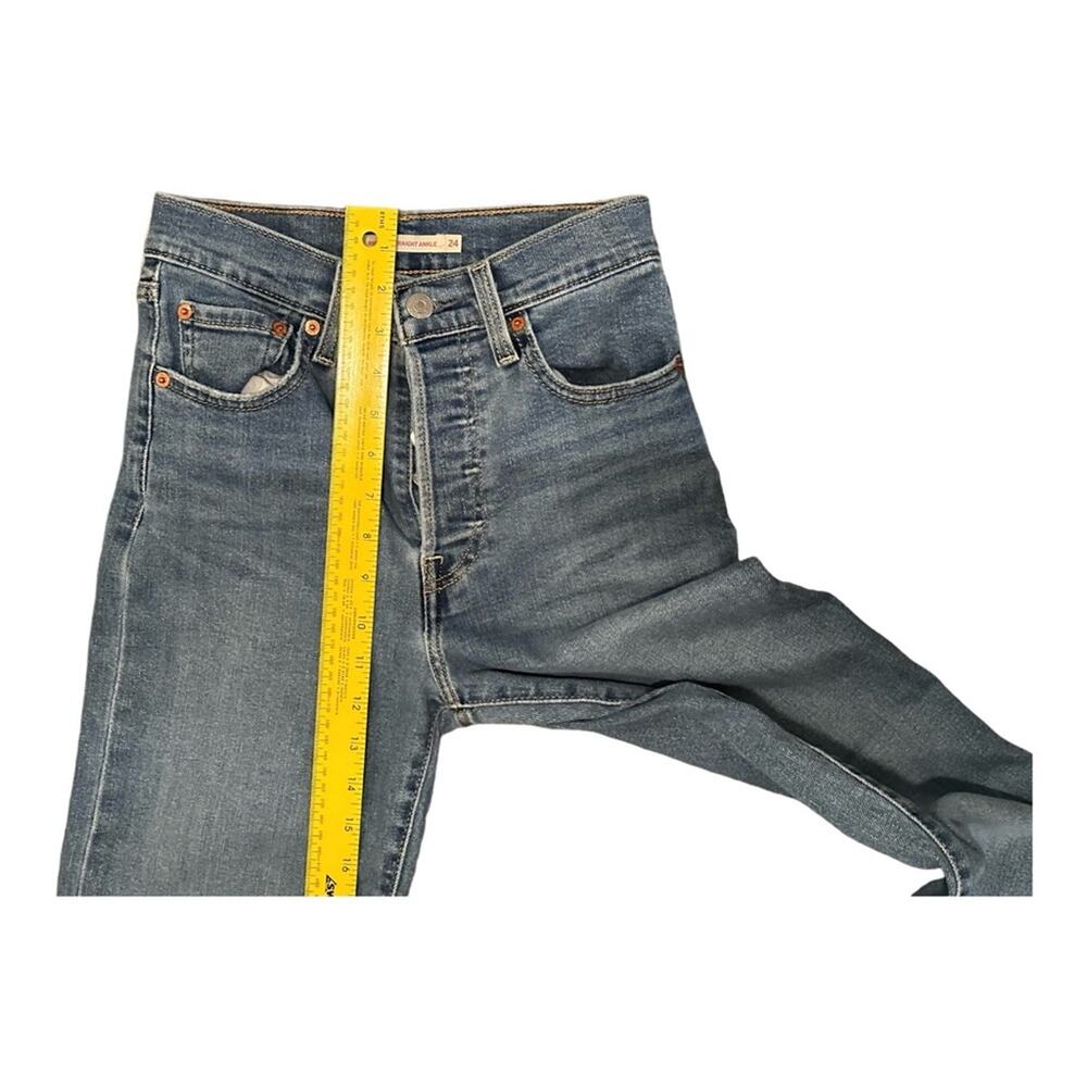 LEVI’S Ribcage Straight Button Fly Blue Light Wash Blank R High Rise Jeans 24 - Picture 4 of 11